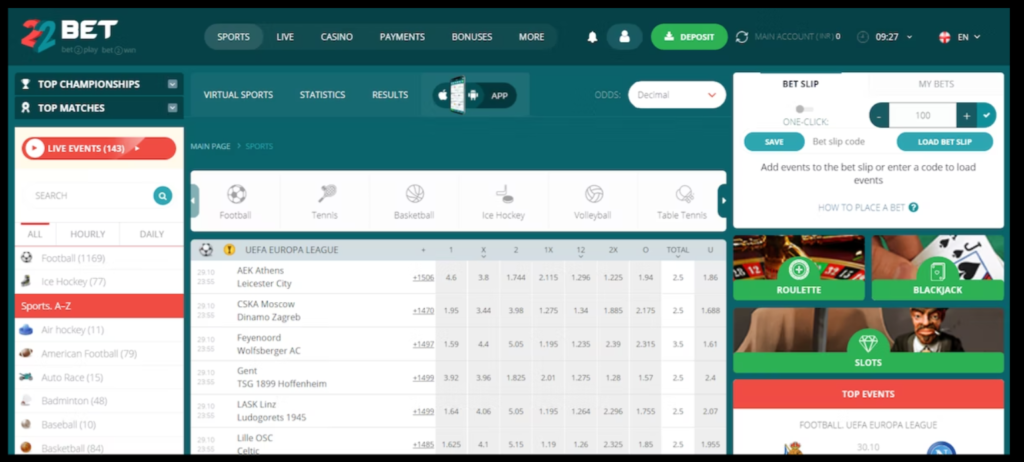 22Bet Website Screenshot